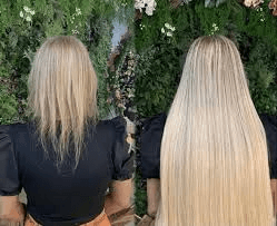 :Imagem mostrando a diferença entre um cabelo saudável com um que tem corte químico